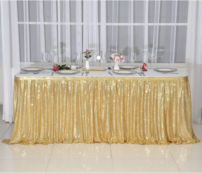 PartyDelight Sequin Table Skirt 9ft Gold for Round/Rectangle/SquareTables for Birthday Party Wedding Christmas - Image 3